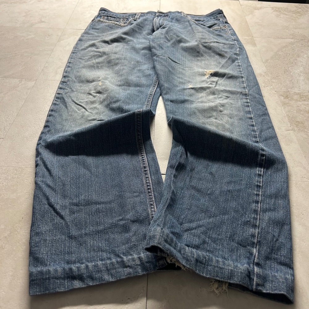 Levi's Slim Straight Jeans Blue Mens 34x29 Distressed Frayed Hem Denim 514